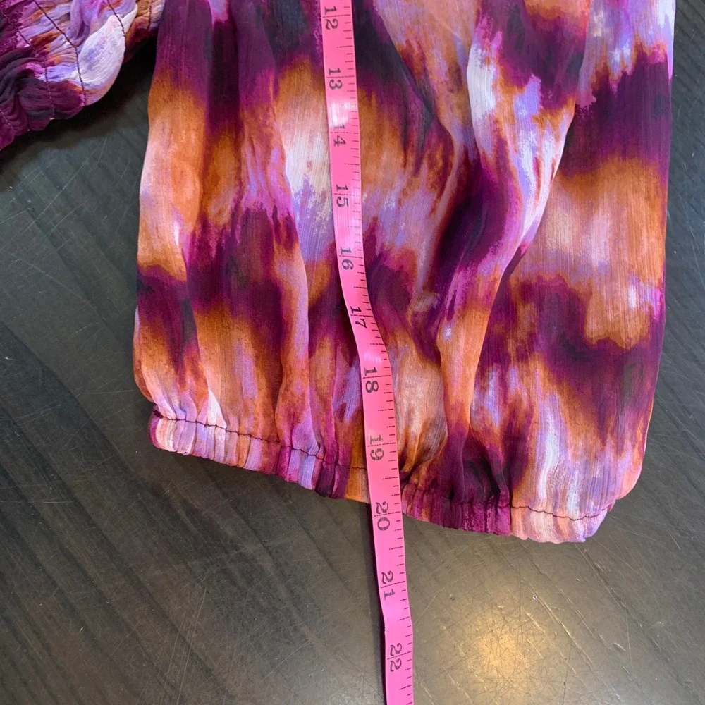 Old Navy Womens XL Purple Smocked Sheer Tie Dye Puff Sleeve‎ Square Neck Top